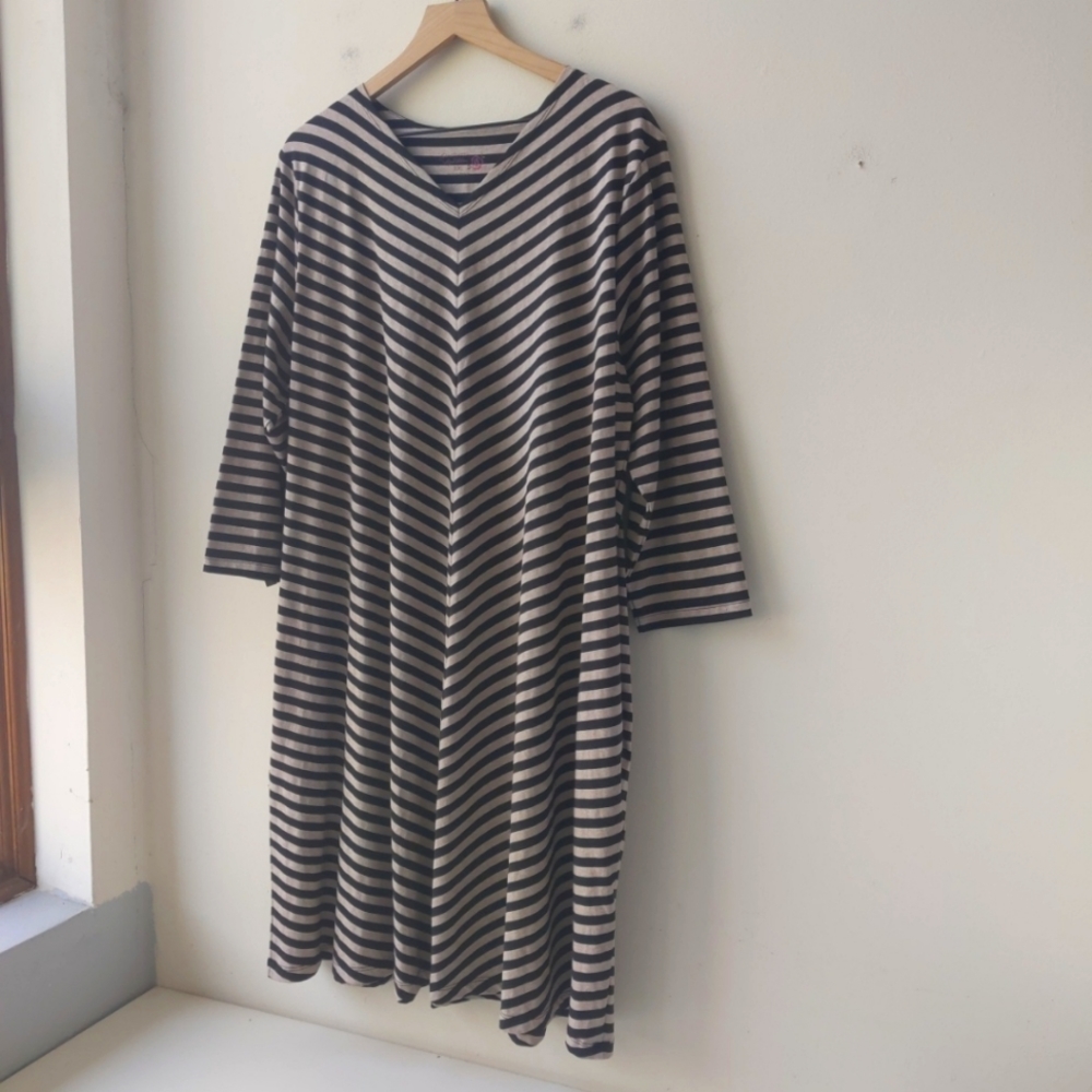 Gudrun Sjoden Black and Cream Striped Midi Dress - Picture 2 of 8